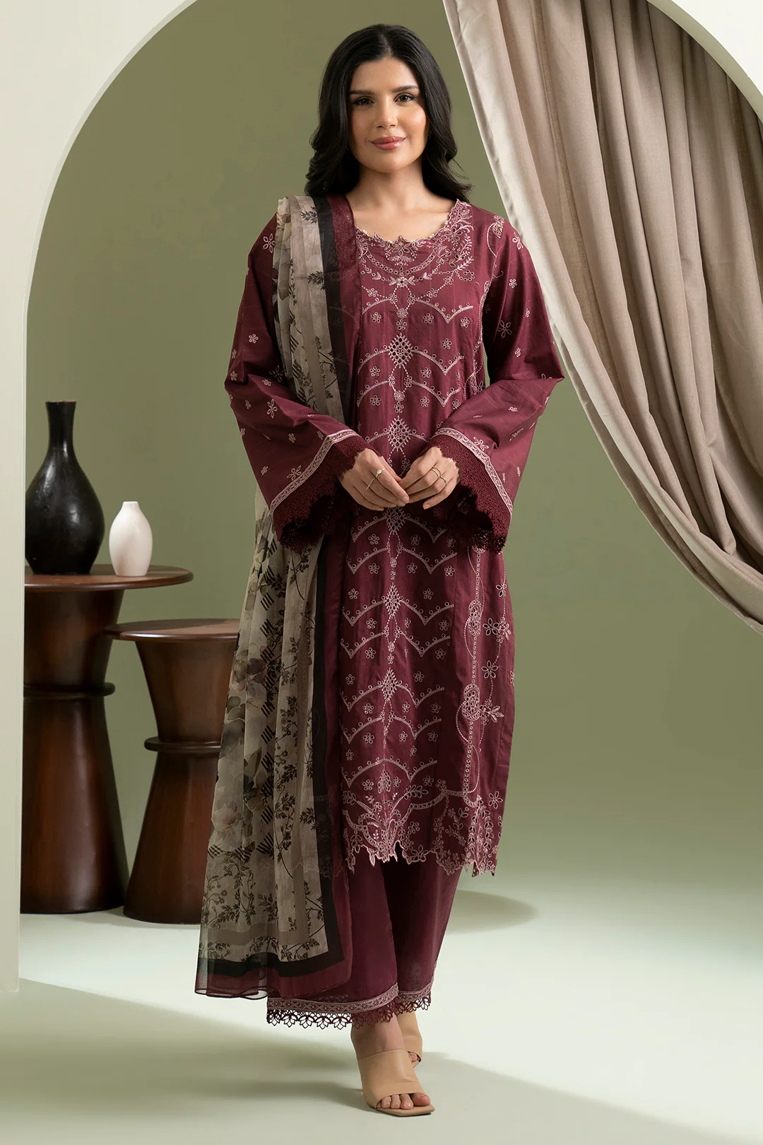 Embroidered Shirt Shalwar Dupatta - 0615 - Image 2
