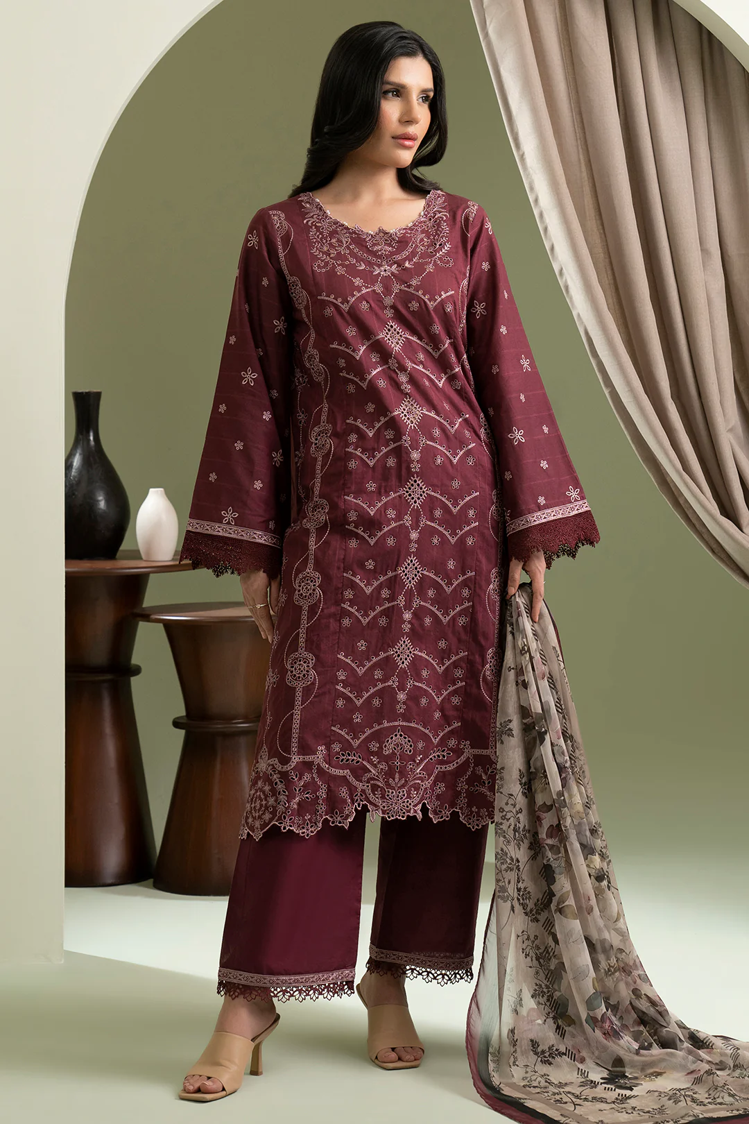 Embroidered Shirt Shalwar Dupatta - 0615 - Image 4