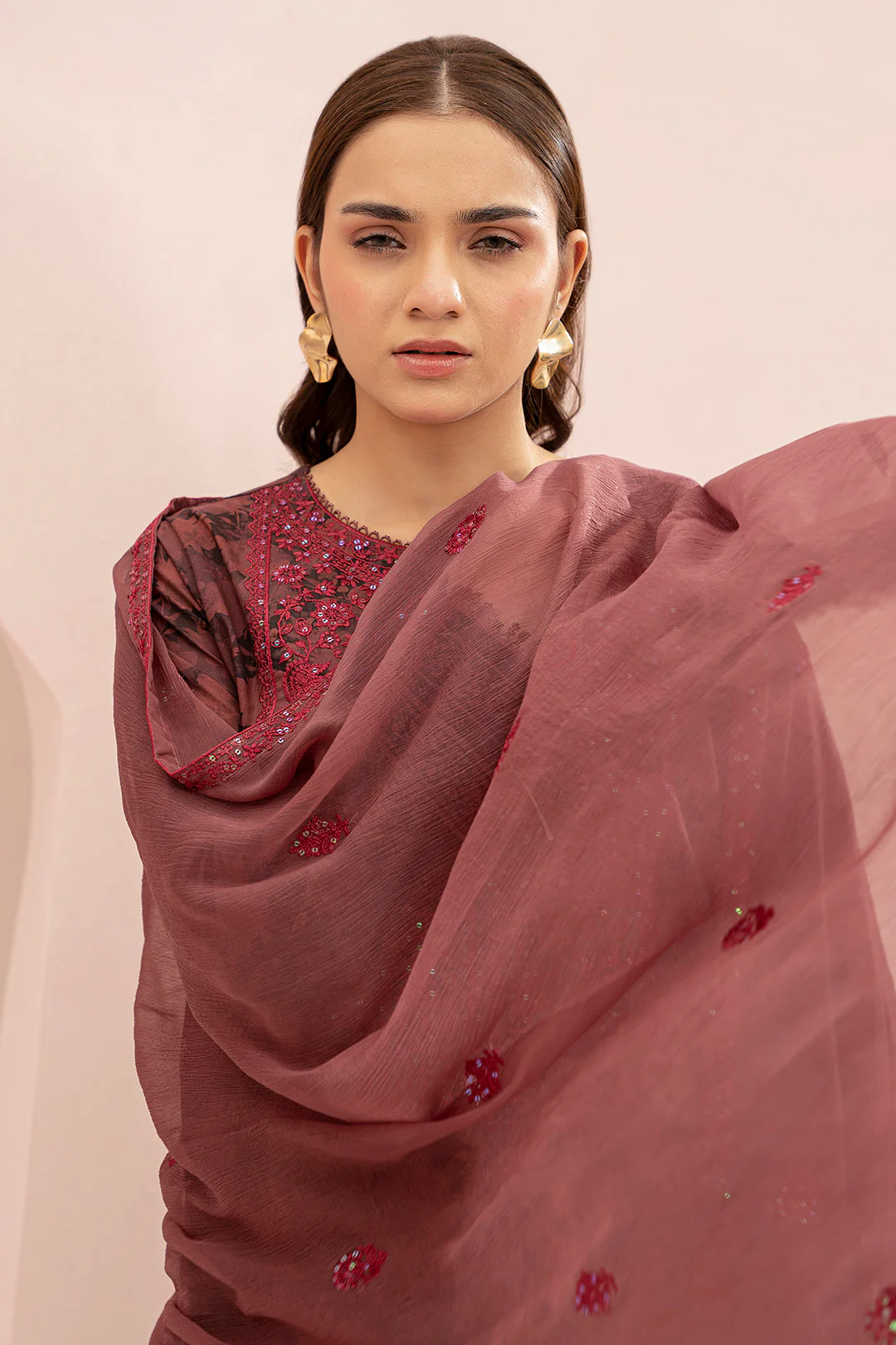 Embroidered Shirt Shalwar Dupatta - 0674 - Image 2
