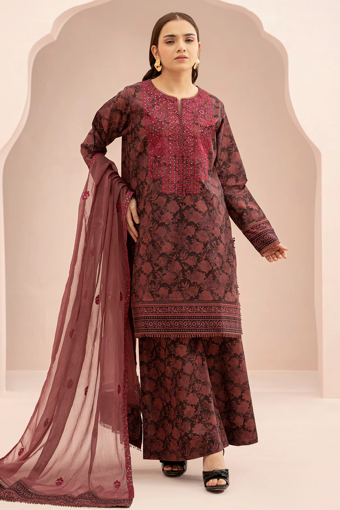 Embroidered Shirt Shalwar Dupatta - 0674 - Image 4