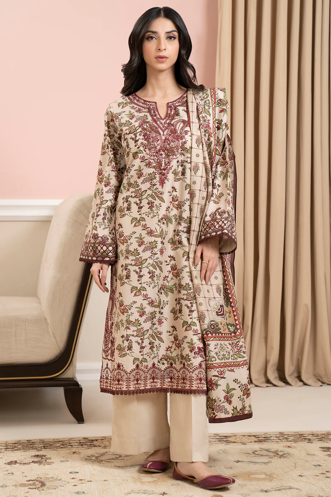 Embroidered Shirt Shalwar Dupatta - 0678 - Image 5