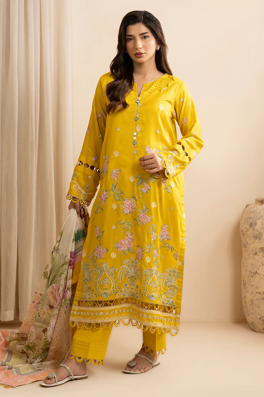 Embroidered Shirt Shalwar Dupatta - 0739 - Image 7