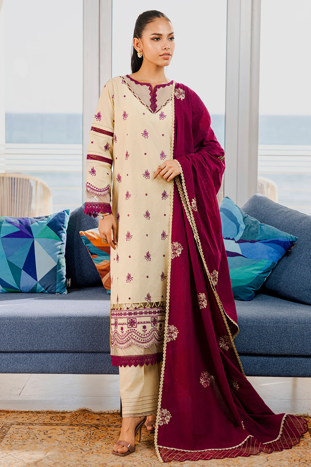 Embroidered Shirt Shalwar Dupatta - 0808 - Image 3