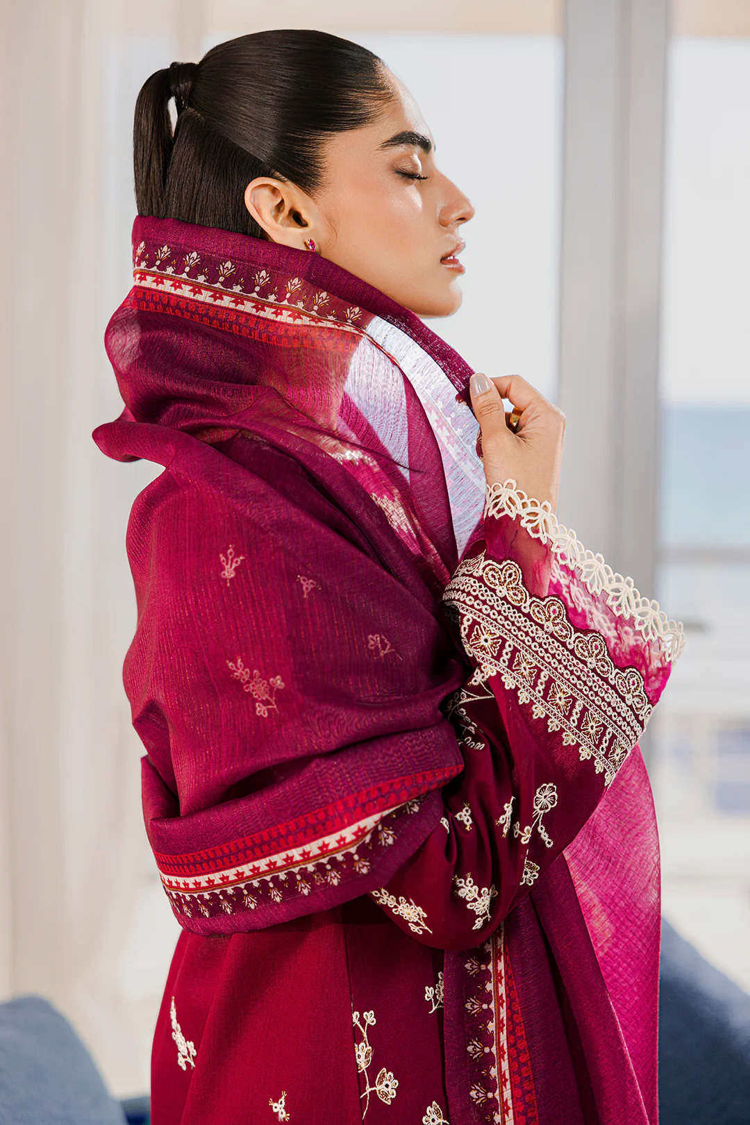 Embroidered Shirt Shalwar Dupatta - 0810 - Image 5