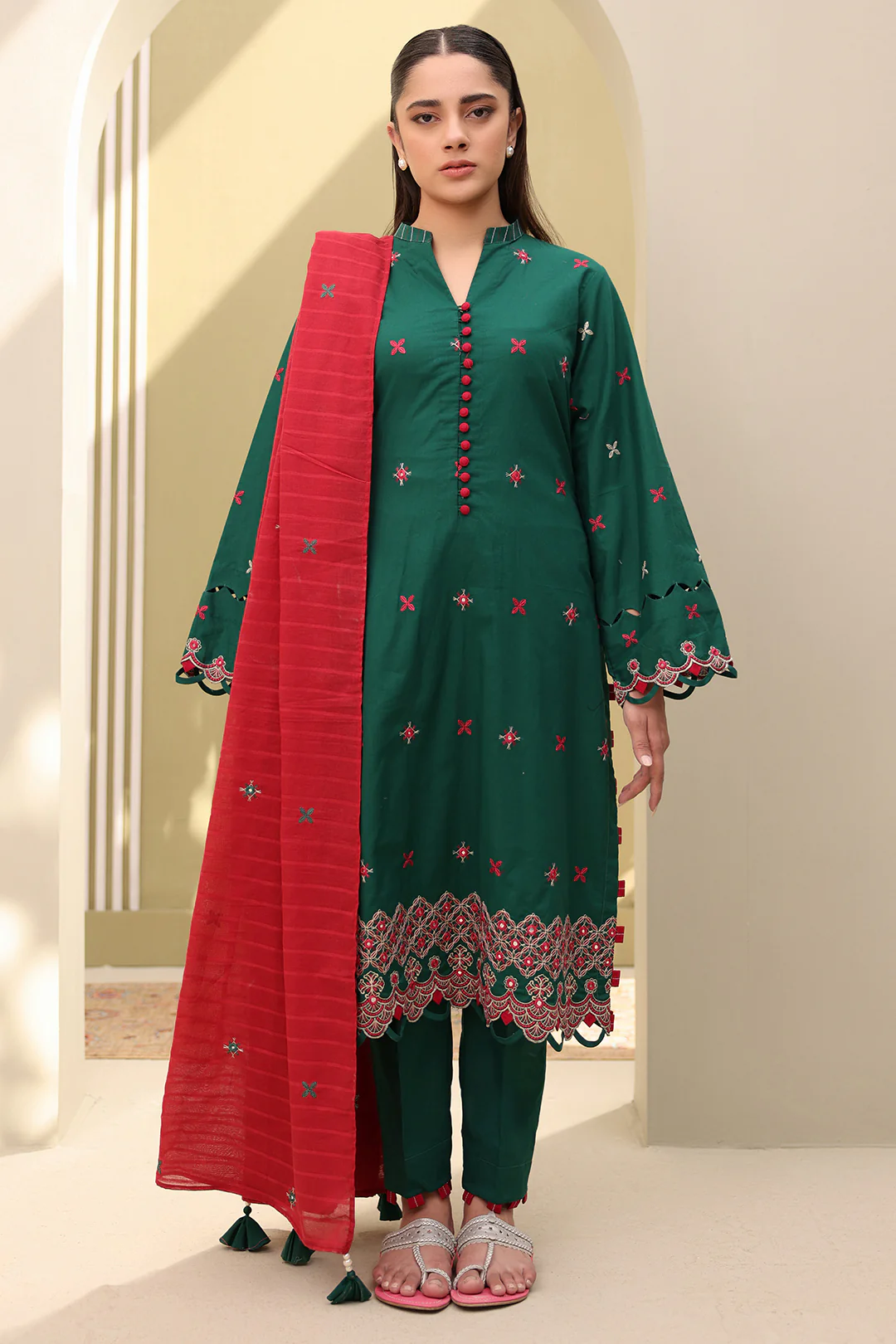 Embroidered Shirt Shalwar Dupatta - 0821 - Image 2