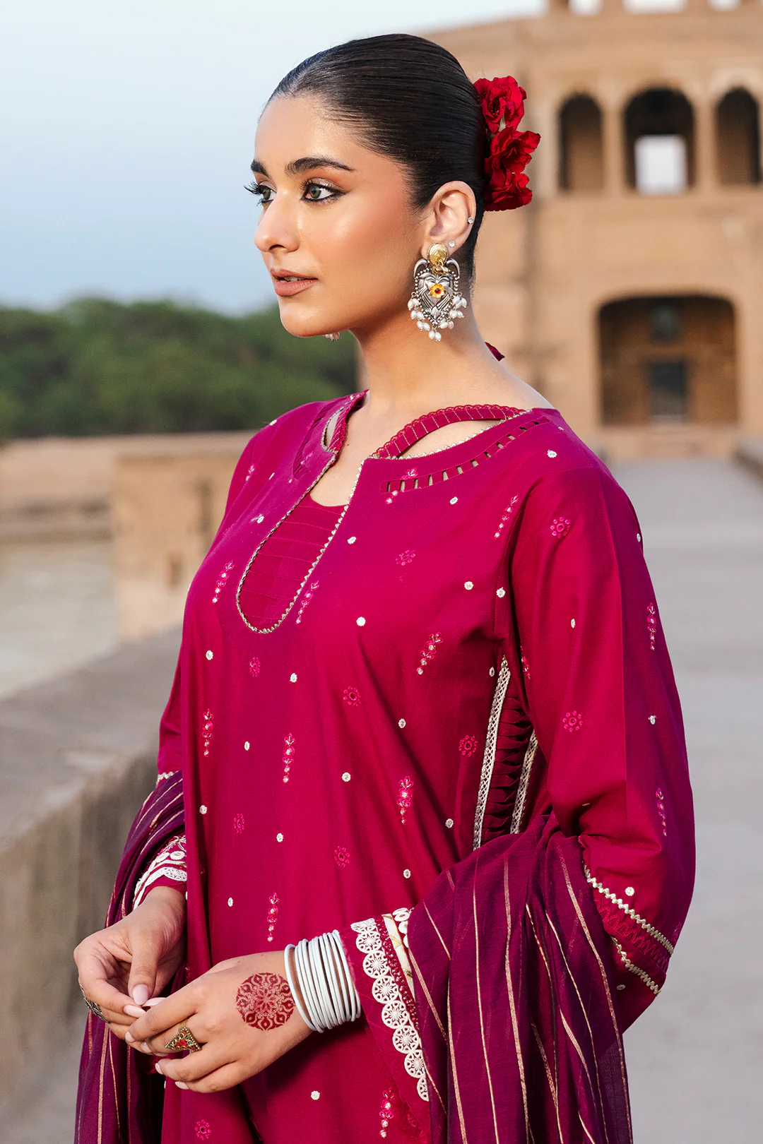 Embroidered Shirt Shalwar Dupatta - 0824 - Image 2