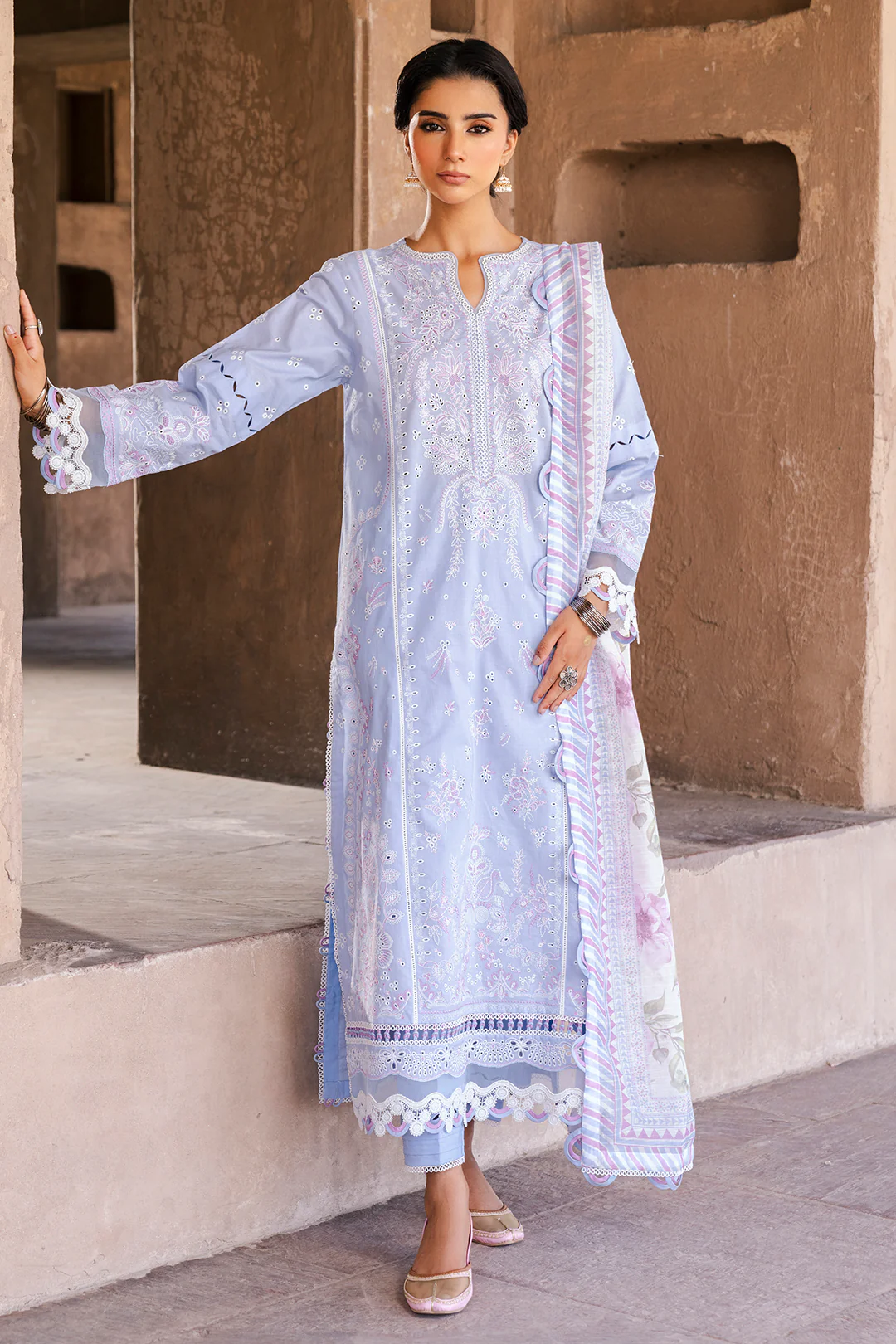 Embroidered Shirt Shalwar Dupatta - 0830 - Image 5
