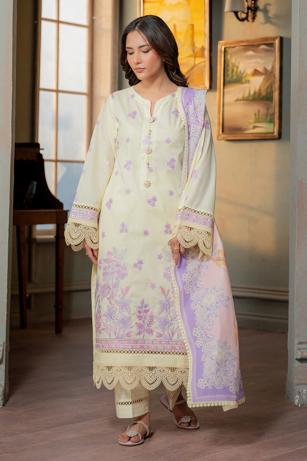 Embroidered Shirt Shalwar Dupatta - 0445 - Image 4