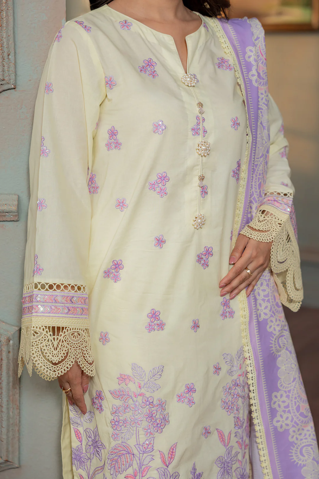 Embroidered Shirt Shalwar Dupatta - 0445 - Image 6