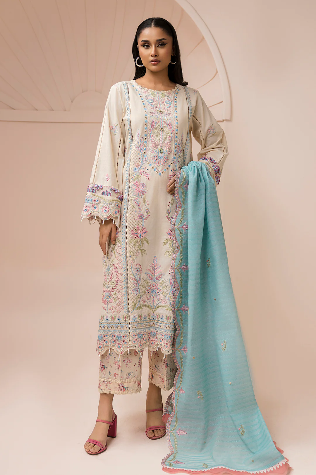 Embroidered Shirt Shalwar Dupatta - 0453 - Image 4