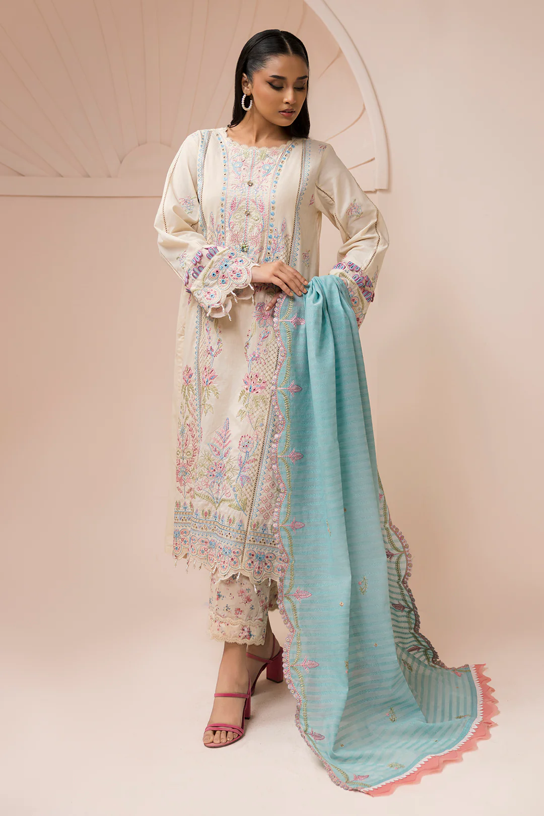 Embroidered Shirt Shalwar Dupatta - 0453 - Image 5