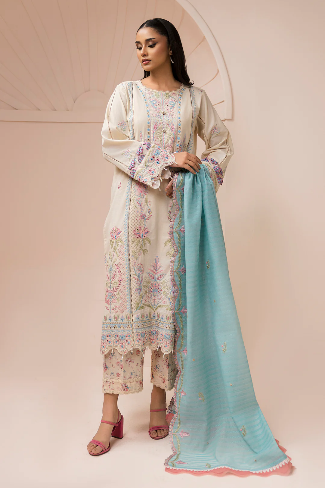 Embroidered Shirt Shalwar Dupatta - 0453 - Image 7
