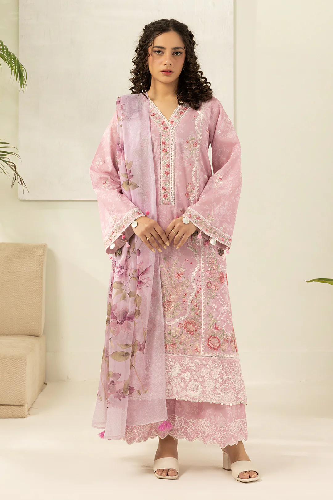 Embroidered Shirt Shalwar Dupatta - 0454 - Image 4