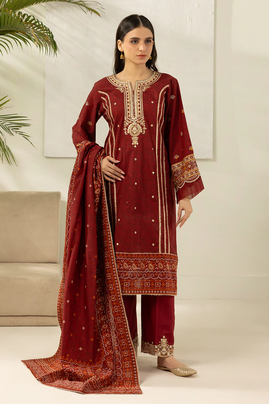 Embroidered Shirt Shalwar Dupatta - 0501 - Image 4