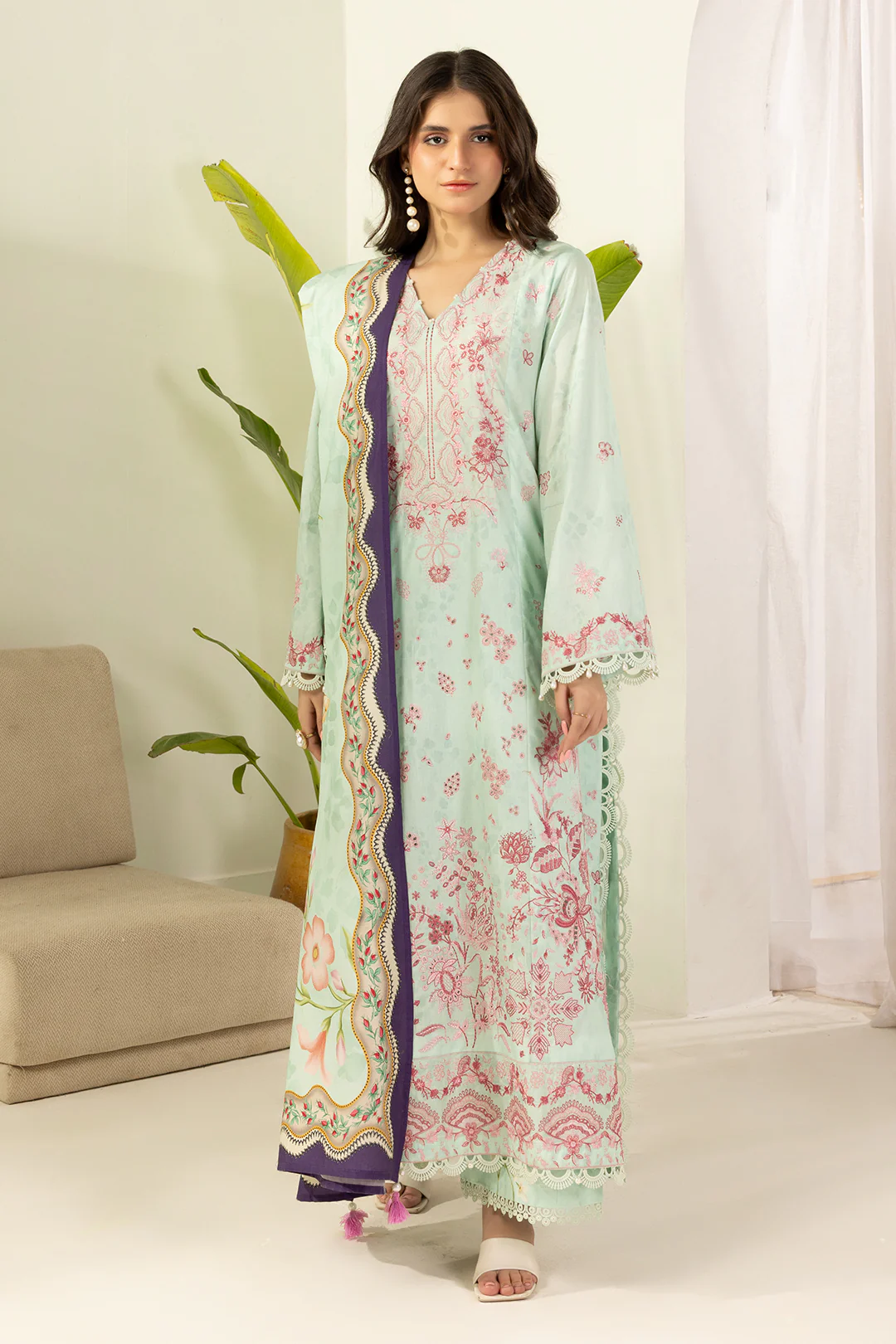 Embroidered Shirt Shalwar Dupatta - 0514 - Image 2