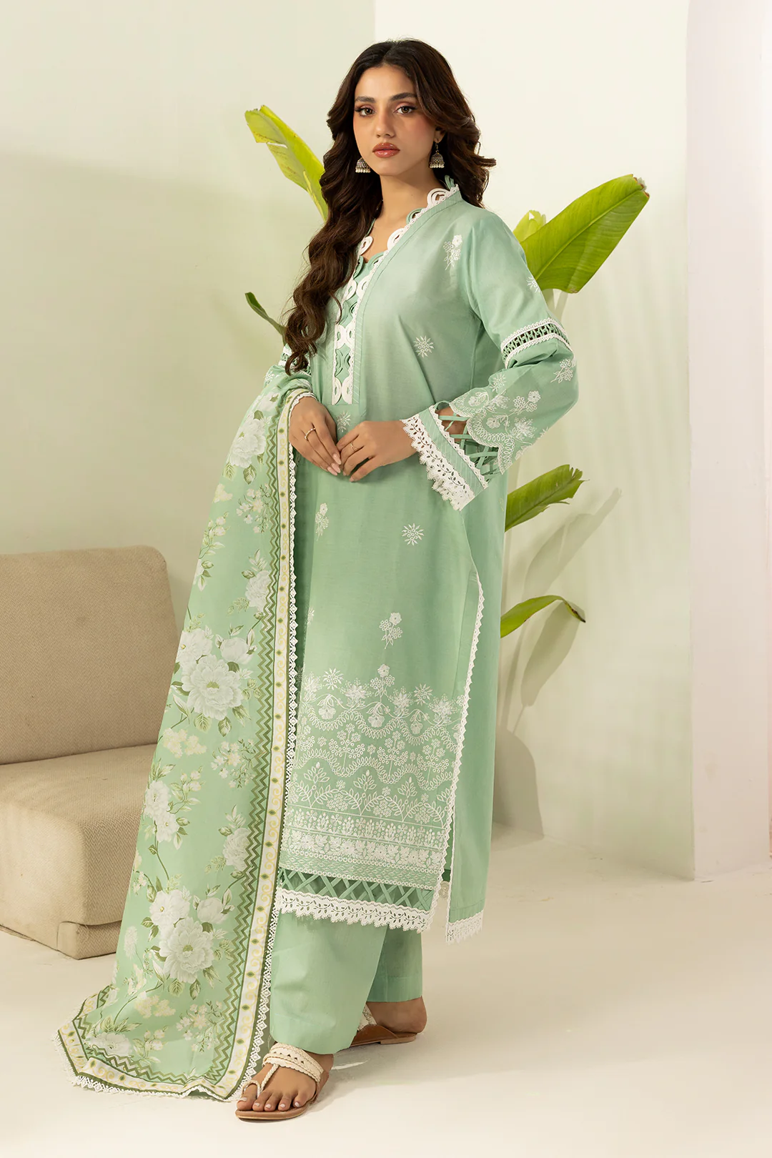 Embroidered Shirt Shalwar Dupatta - 0568 - Image 4