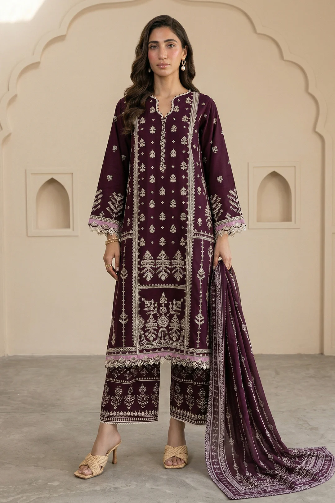 Embroidered Shirt Shalwar Dupatta - 0577 - Image 2