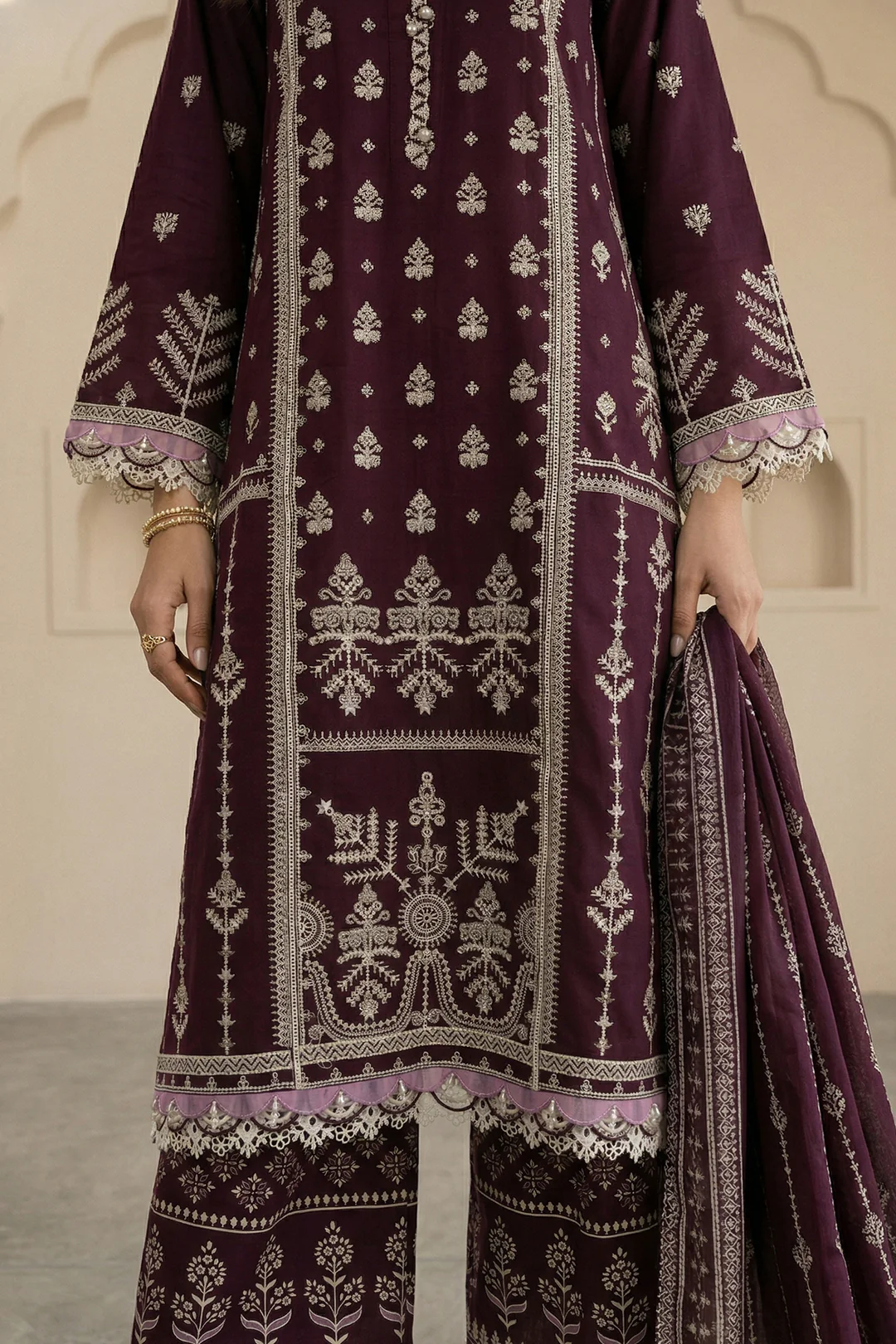 Embroidered Shirt Shalwar Dupatta - 0577 - Image 5