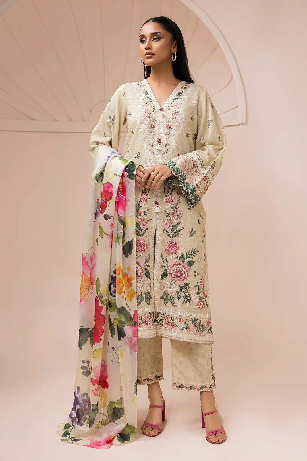 Embroidered Shirt Shalwar Dupatta - 0580 - Image 4