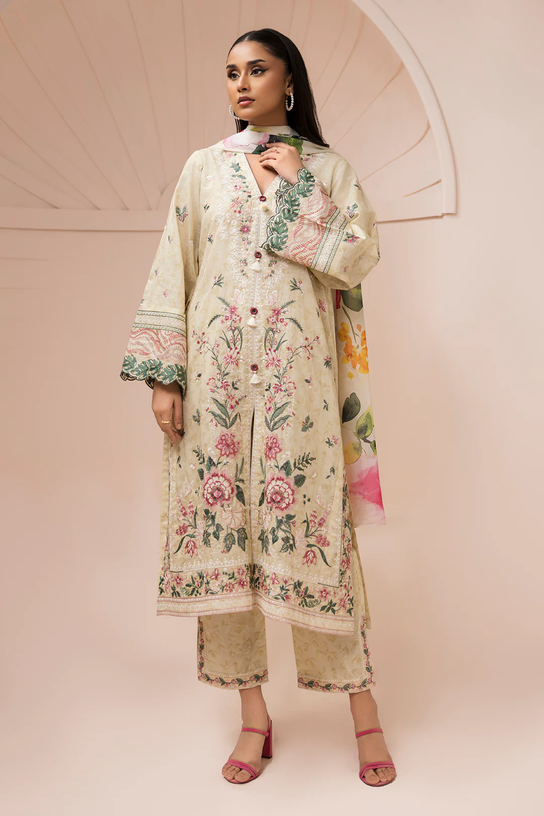 Embroidered Shirt Shalwar Dupatta - 0580 - Image 7