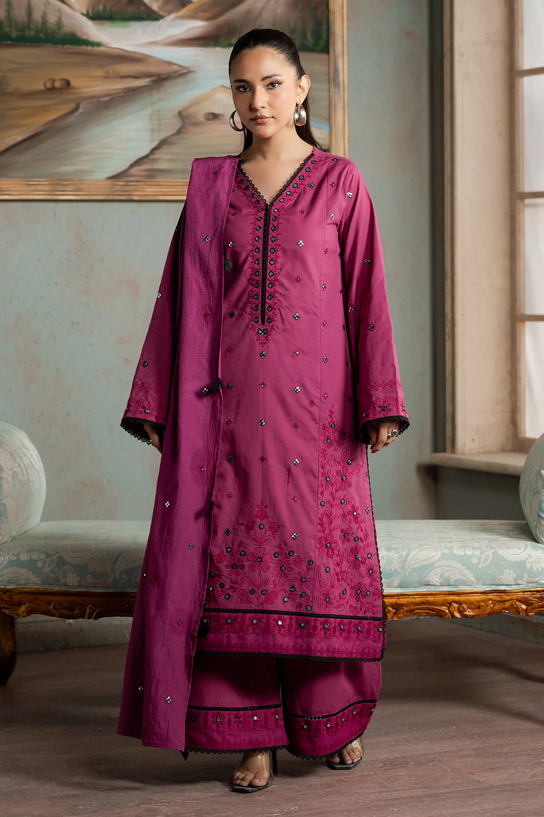 Embroidered Shirt Shalwar Dupatta - 0584 - Image 4