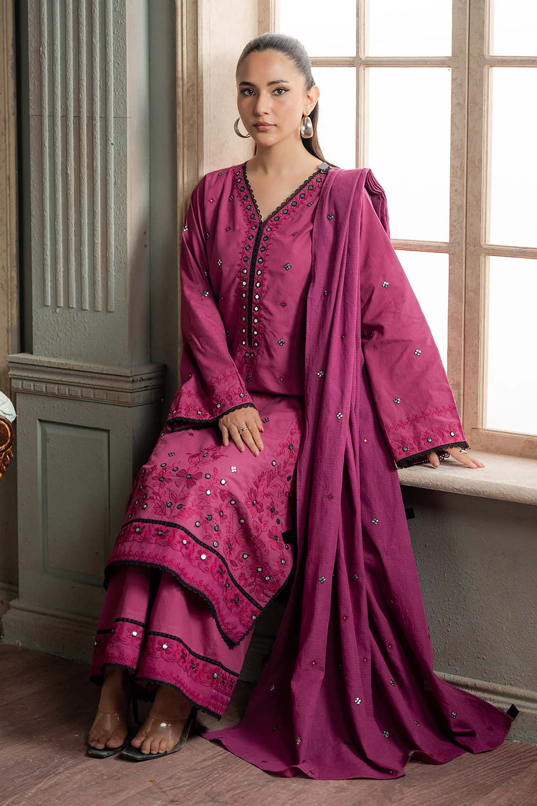 Embroidered Shirt Shalwar Dupatta - 0584 - Image 5