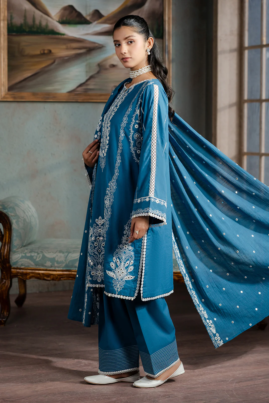 Embroidered Shirt Shalwar Dupatta - 0586 - Image 9