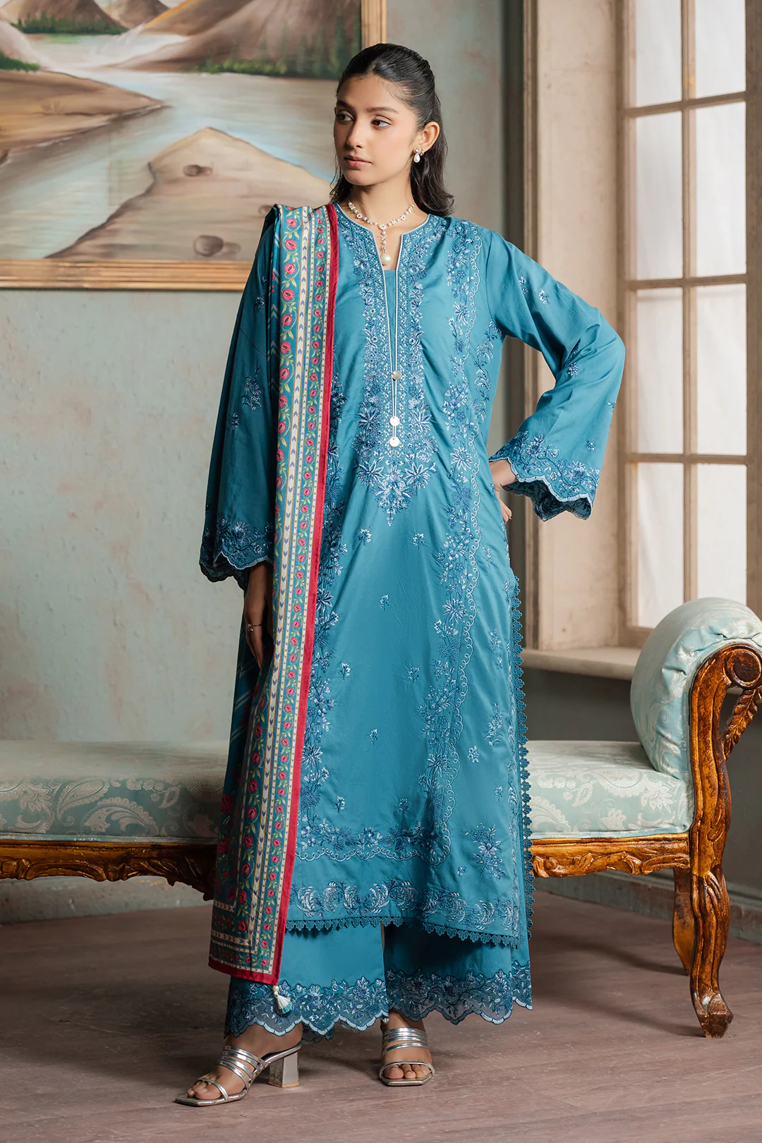 Embroidered Shirt Shalwar Dupatta - 0588 - Image 4