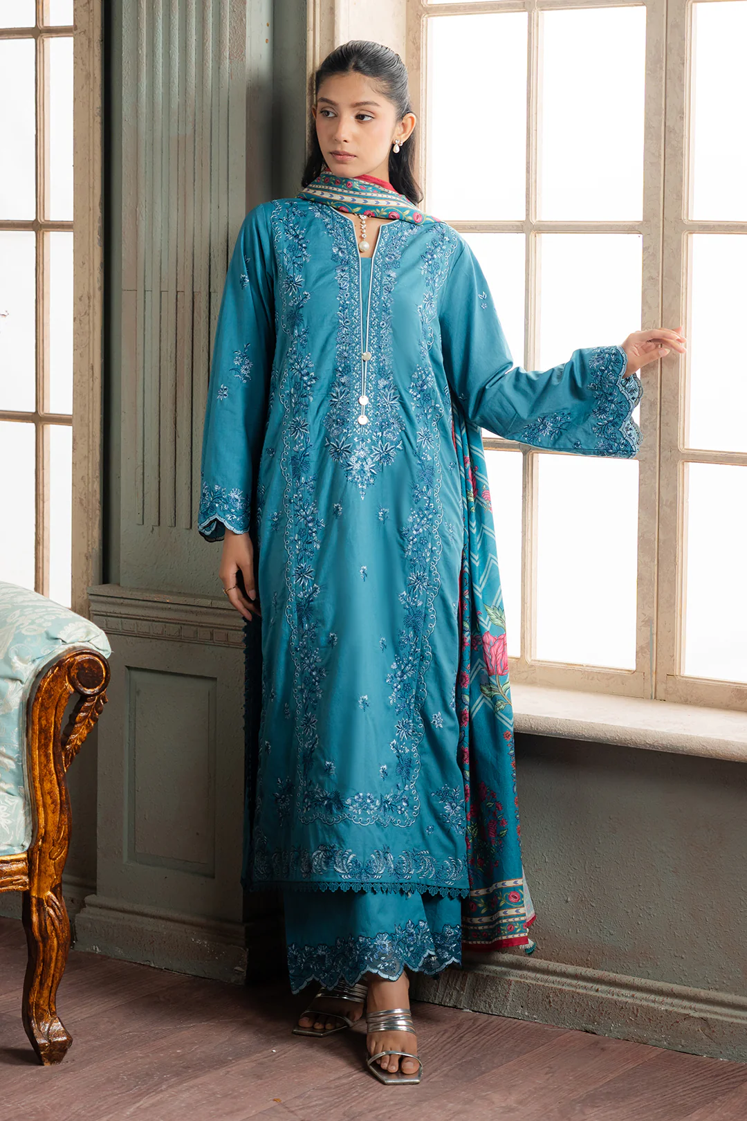 Embroidered Shirt Shalwar Dupatta - 0588 - Image 6