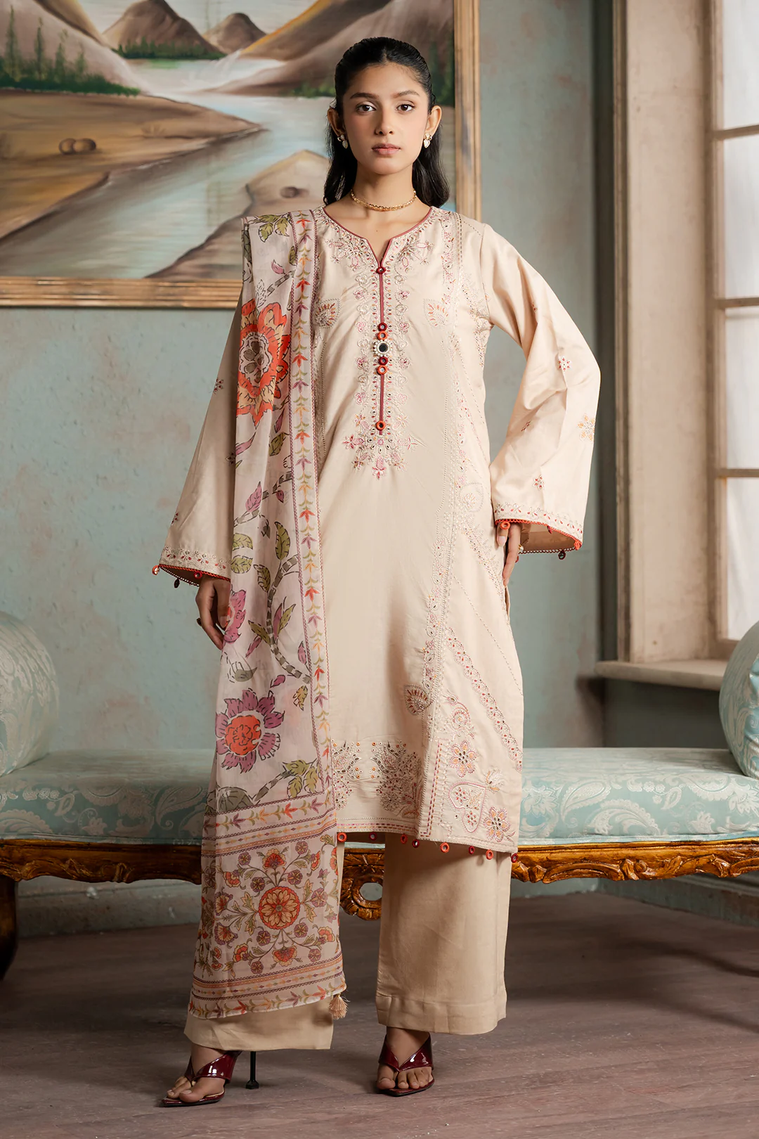 Embroidered Shirt Shalwar Dupatta - 0590 - Image 2