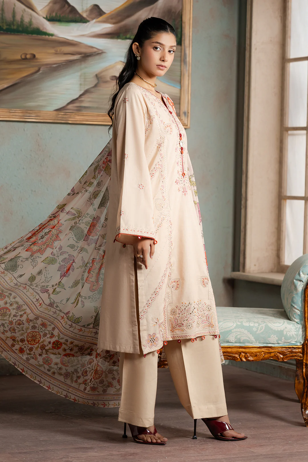 Embroidered Shirt Shalwar Dupatta - 0590 - Image 6
