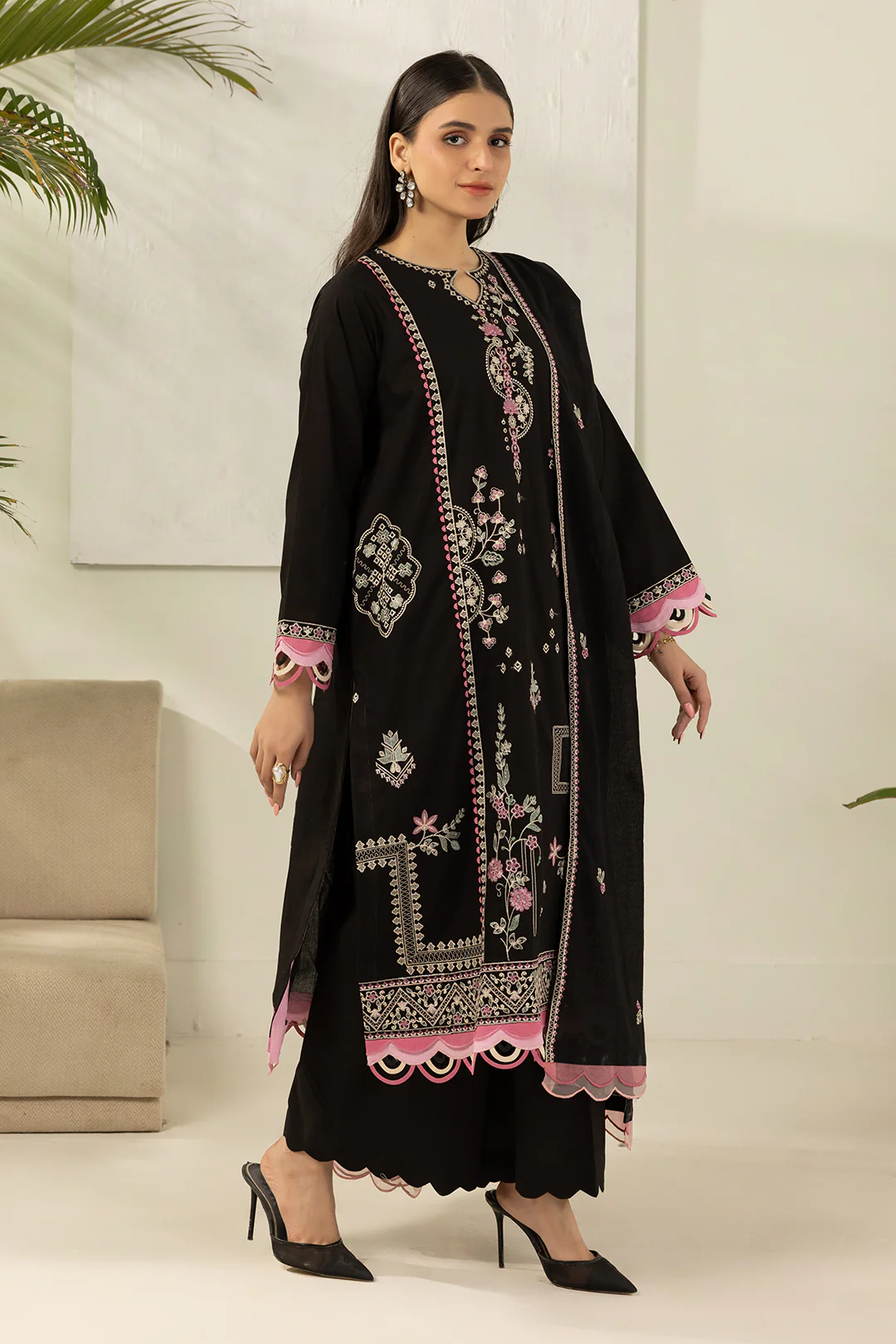 Embroidered Shirt Shalwar Dupatta - 0646 - Image 5