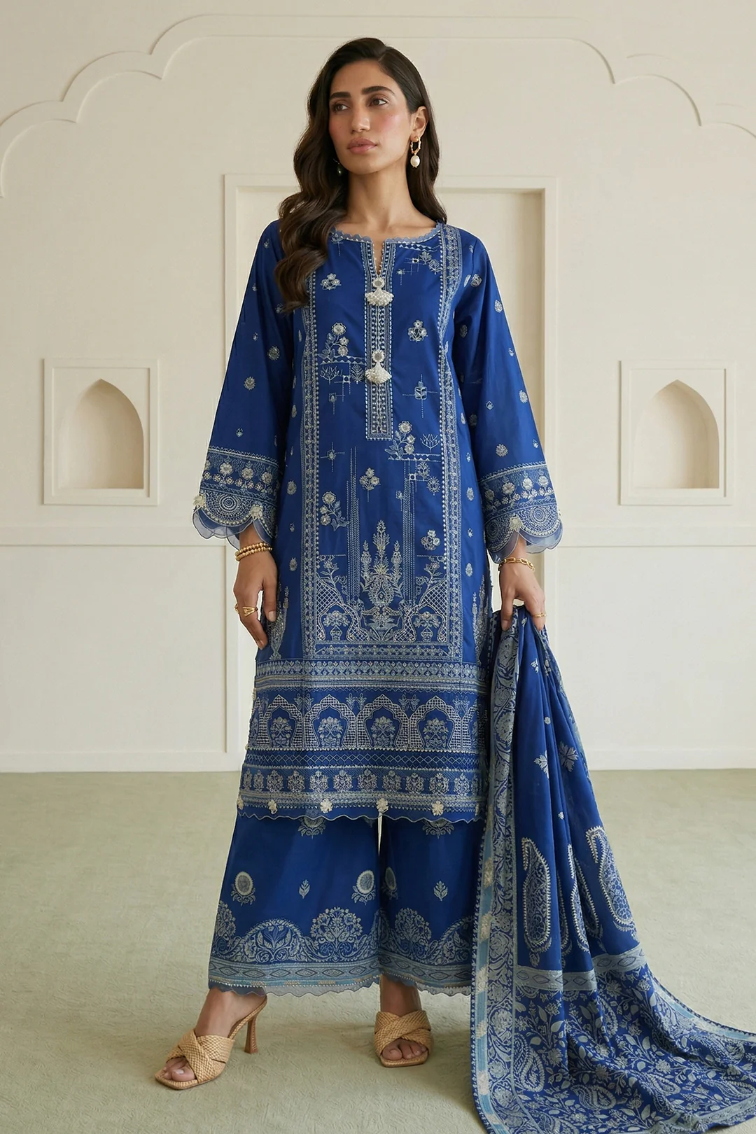 Embroidered Shirt Shalwar Dupatta - 0647 - Image 3