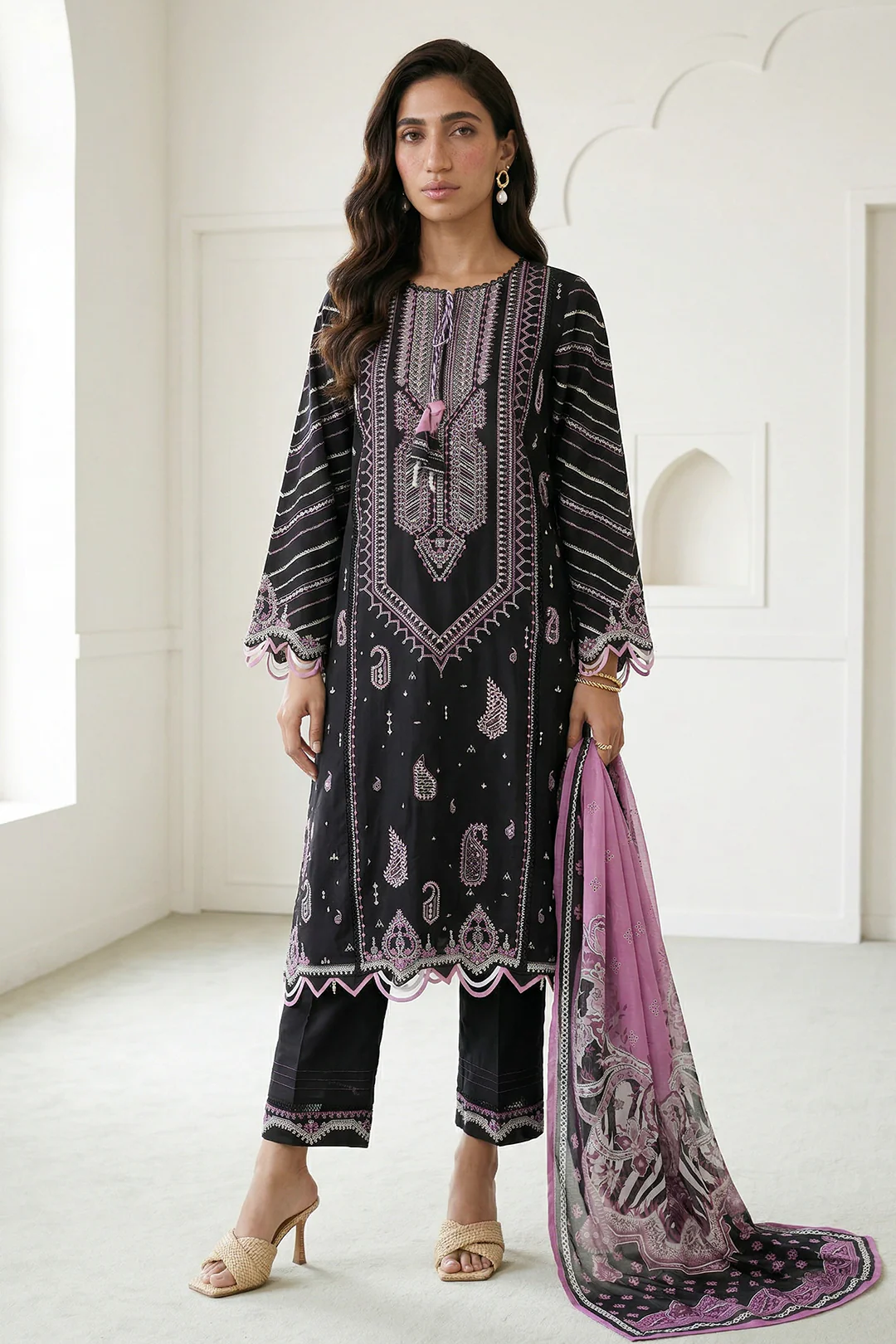 Embroidered Shirt Shalwar Dupatta - 0649 - Image 3