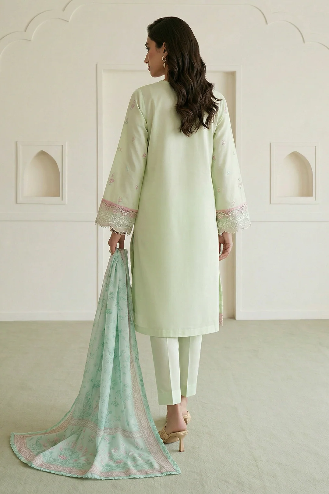 Embroidered Shirt Shalwar Dupatta - 0653 - Image 7