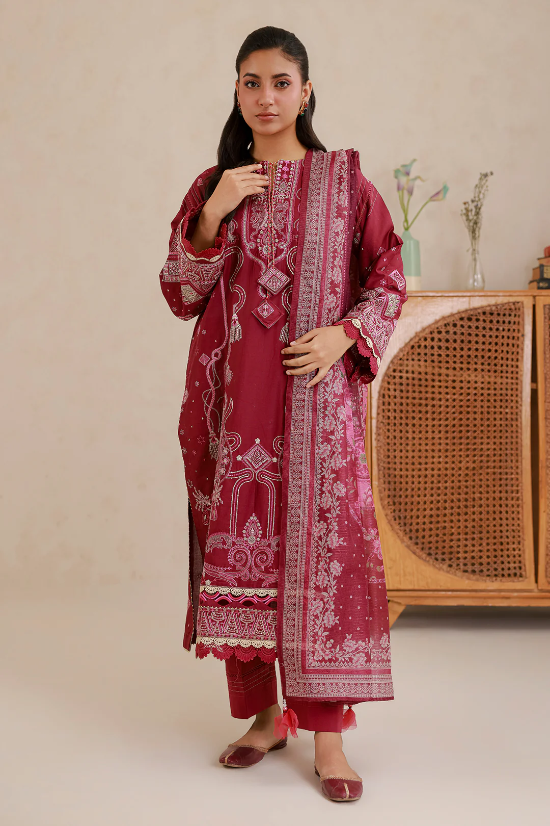 Embroidered Shirt Shalwar Dupatta - 0655 - Image 2