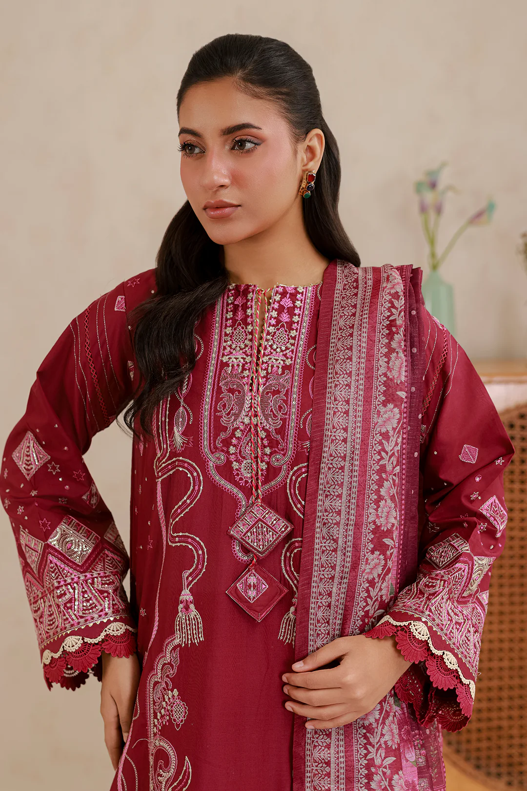 Embroidered Shirt Shalwar Dupatta - 0655 - Image 5