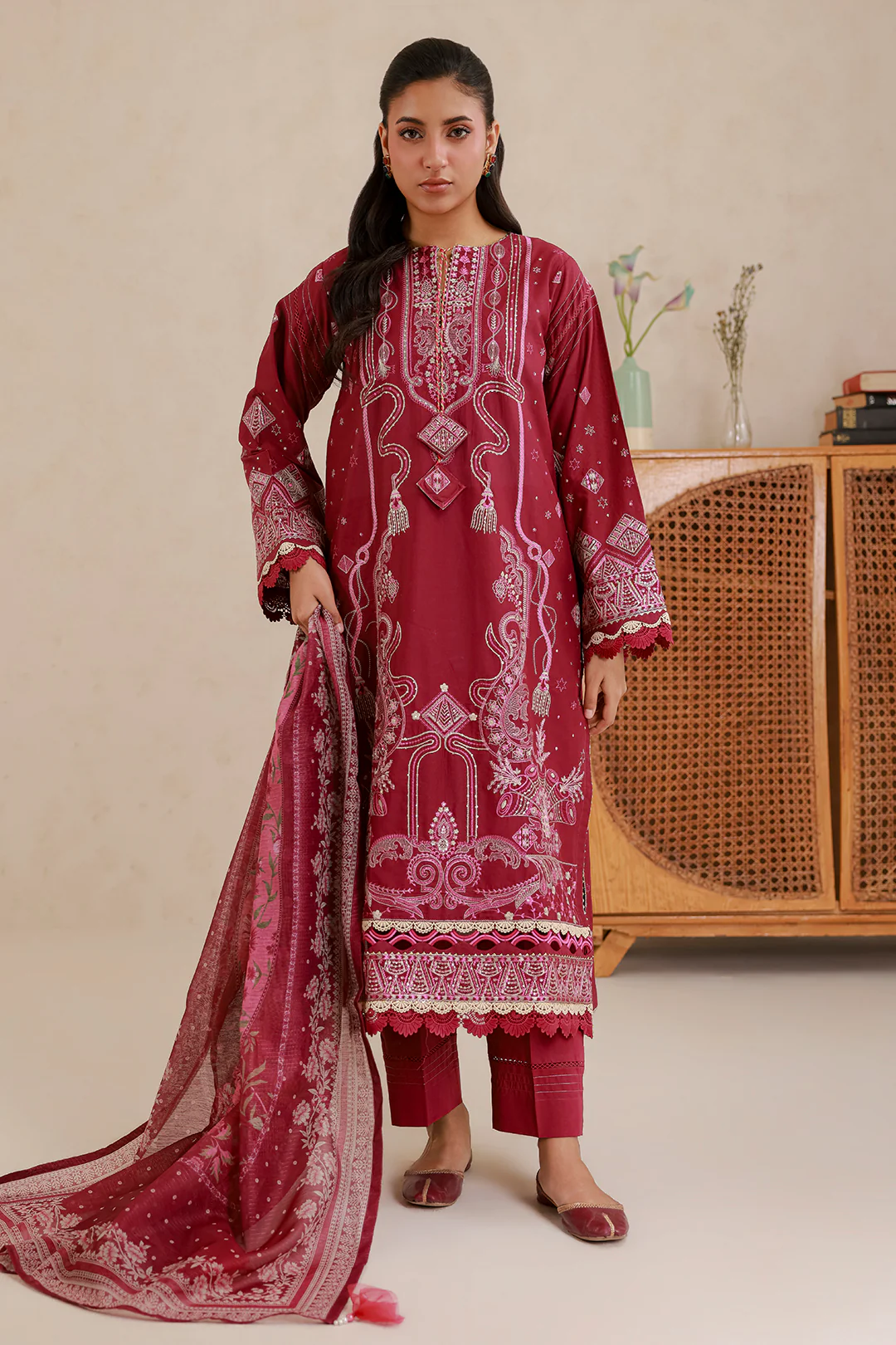 Embroidered Shirt Shalwar Dupatta - 0655 - Image 8
