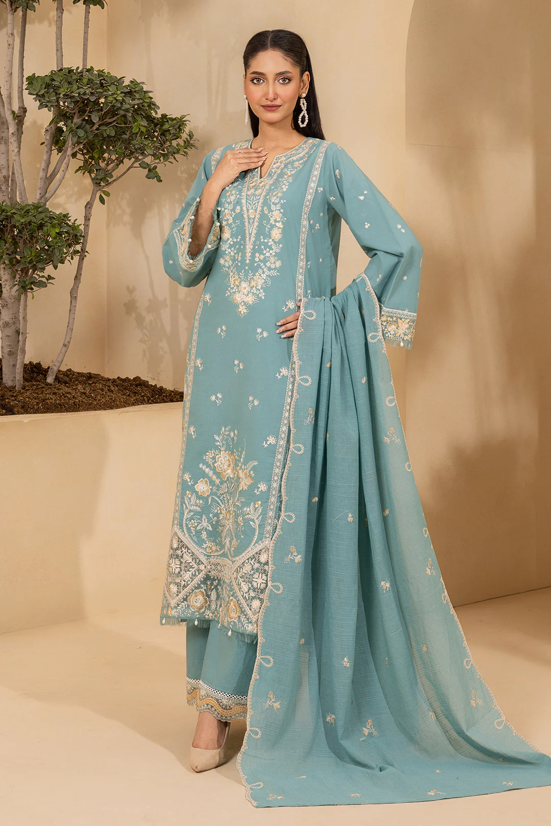 Embroidered Shirt Shalwar Dupatta - 0656 - Image 2