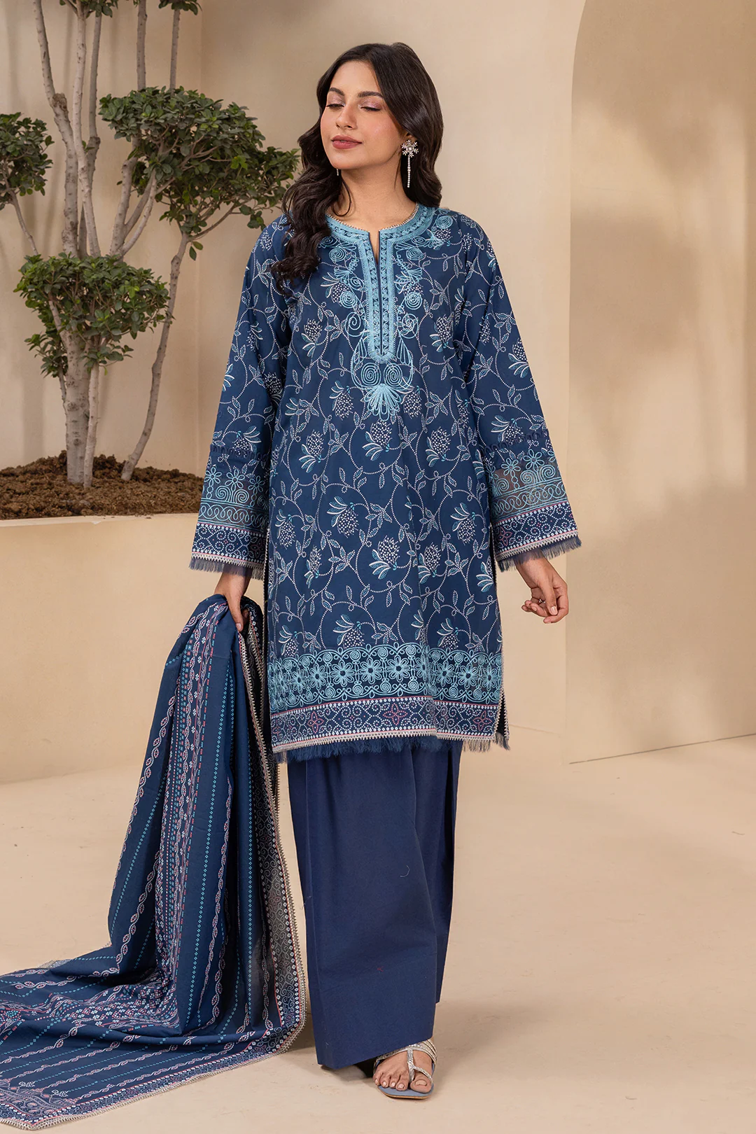 Embroidered Shirt Shalwar Dupatta - 0708 - Image 3