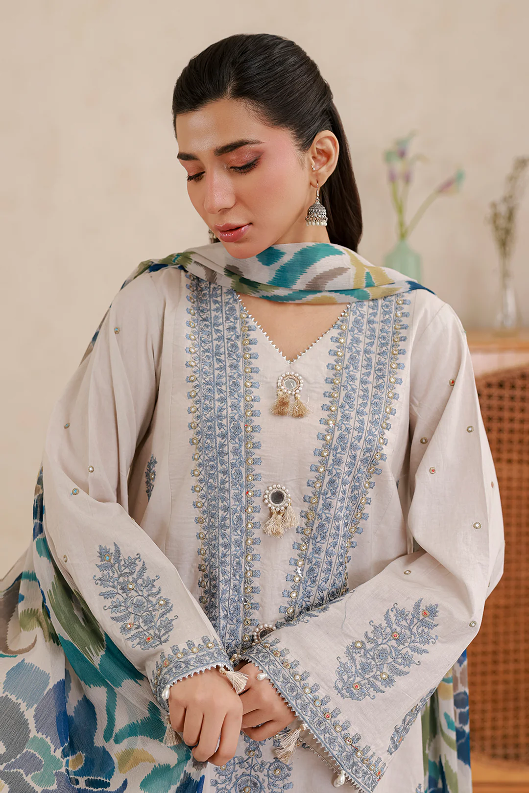 Embroidered Shirt Shalwar Dupatta - 0718 - Image 3