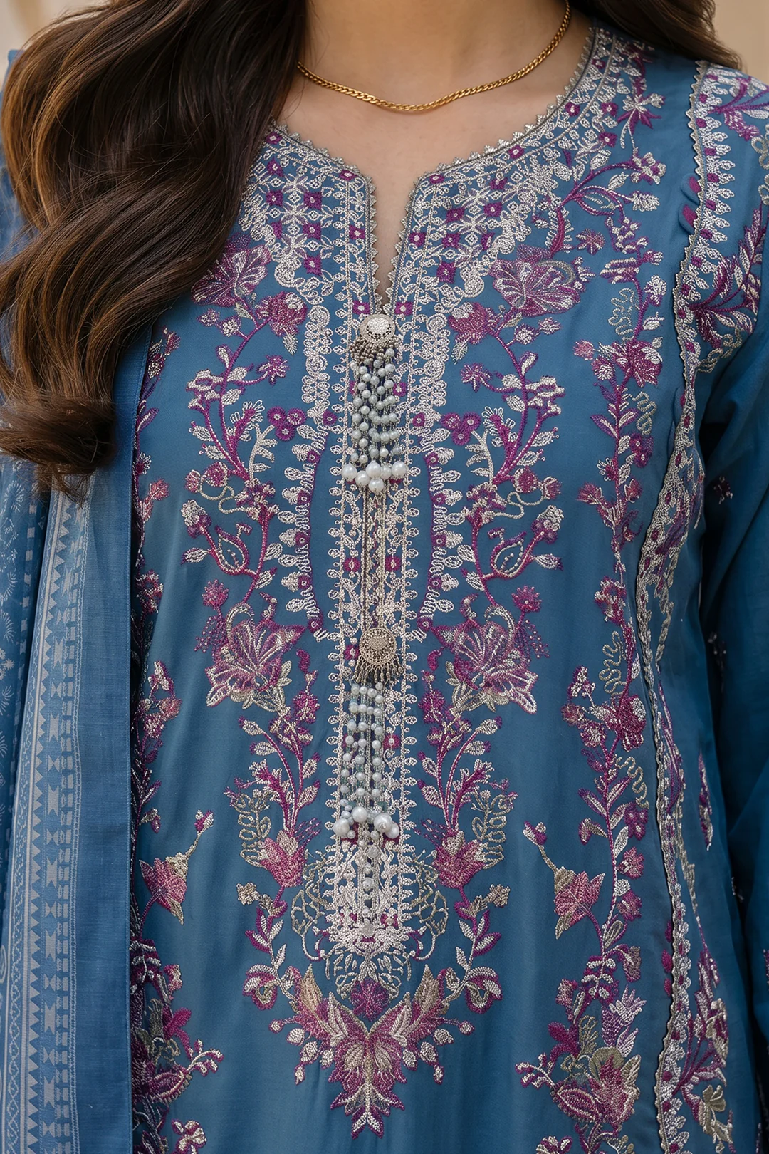 Embroidered Shirt Shalwar Dupatta - 0719 - Image 3