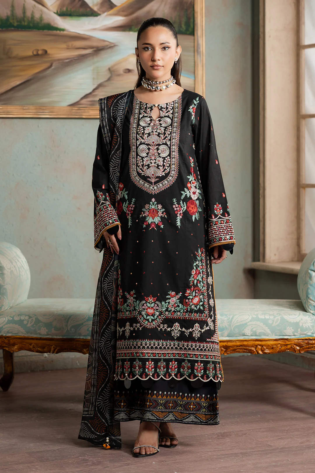 Embroidered Shirt Shalwar Dupatta - 0720 - Image 2