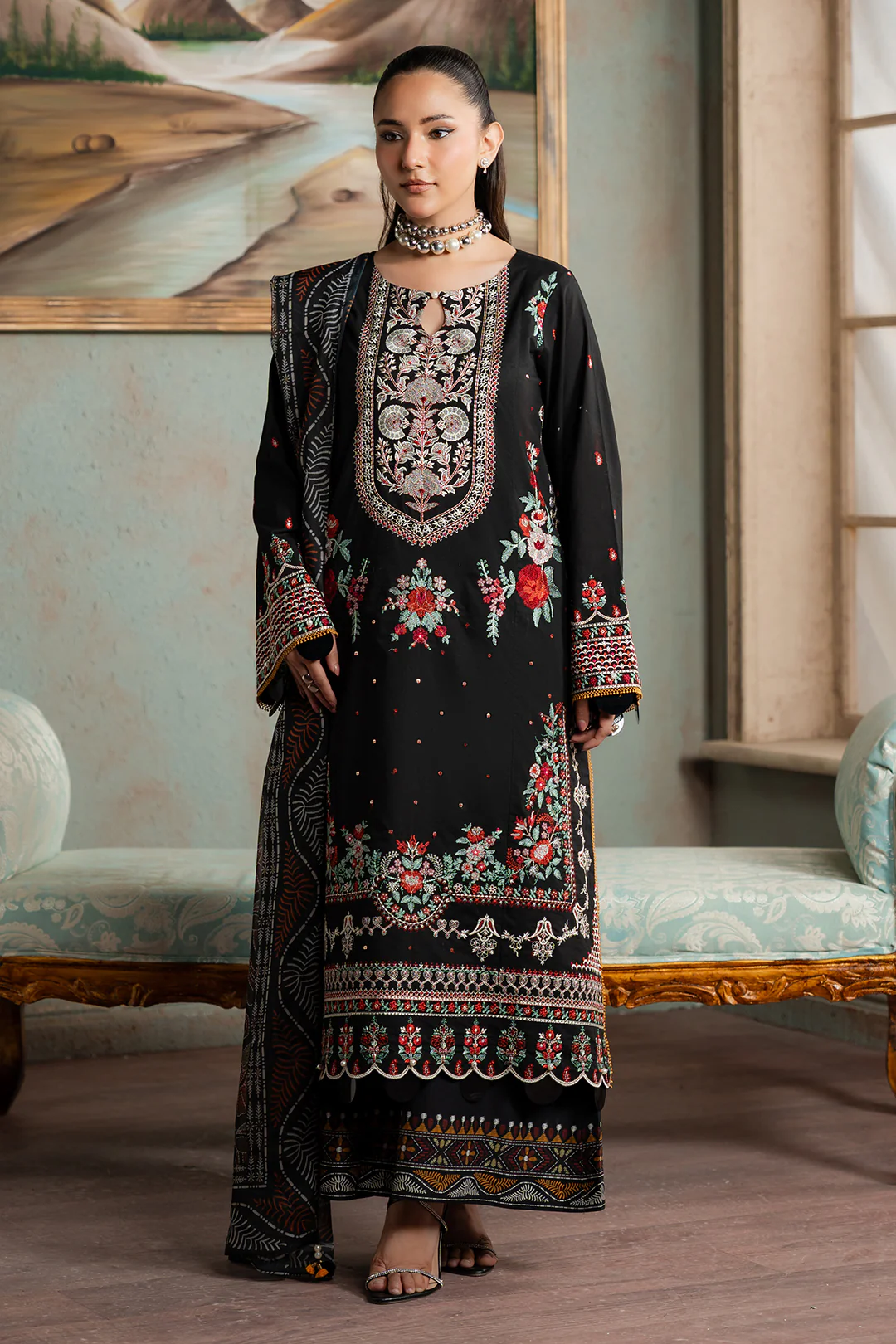 Embroidered Shirt Shalwar Dupatta - 0720 - Image 4