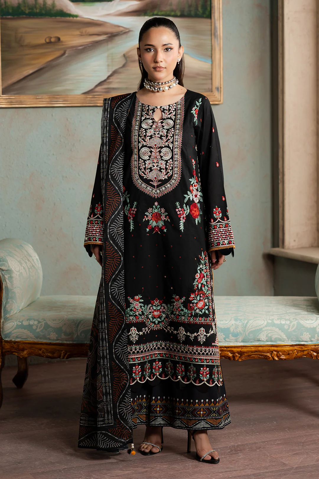 Embroidered Shirt Shalwar Dupatta - 0720 - Image 7