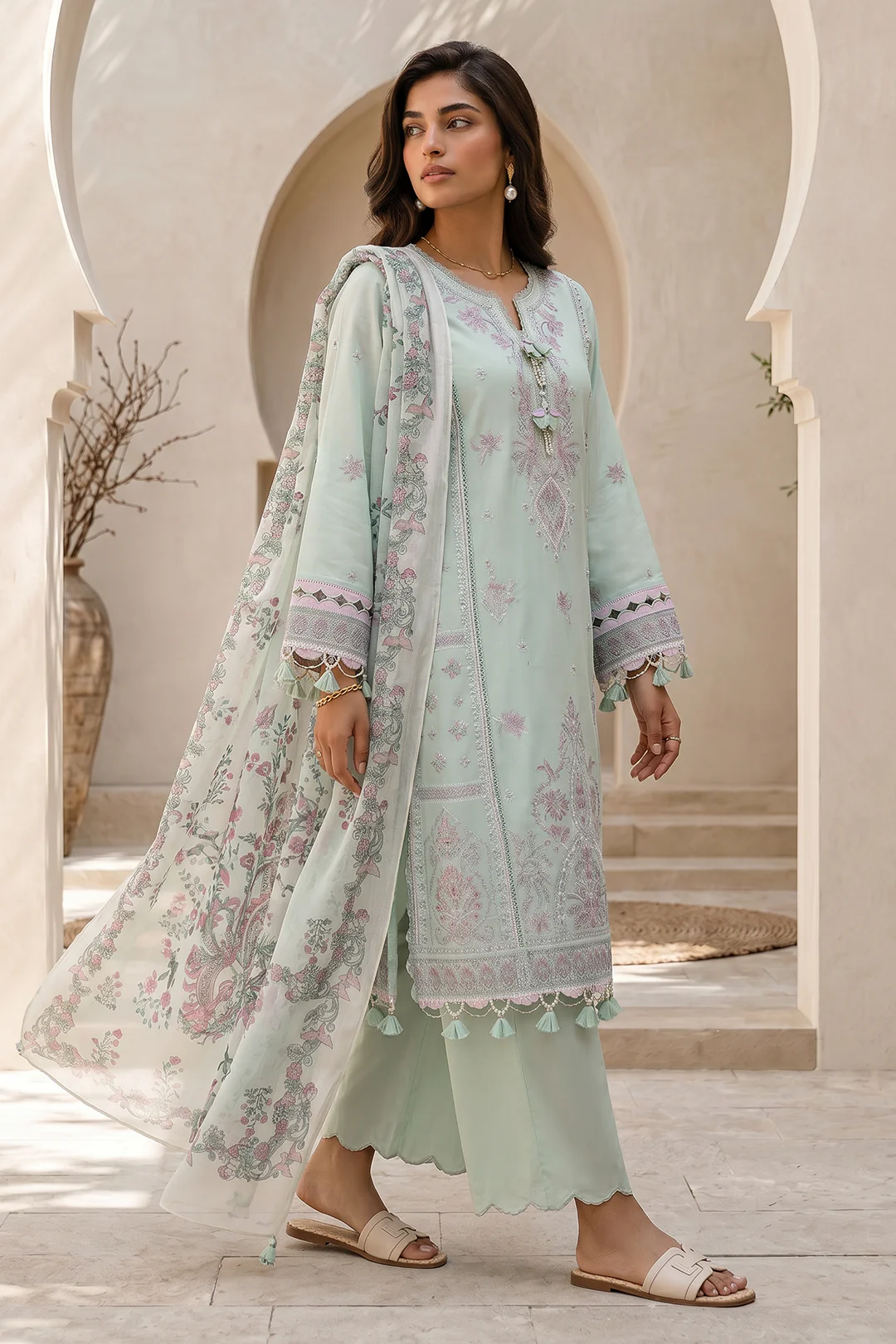 Embroidered Shirt Shalwar Dupatta - 0723 - Image 2