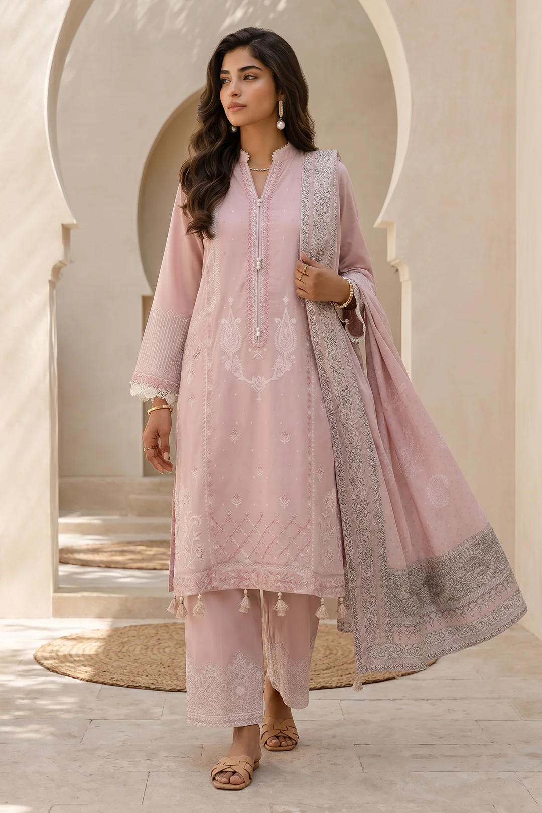 Embroidered Shirt Shalwar Dupatta - 0800 - Image 3