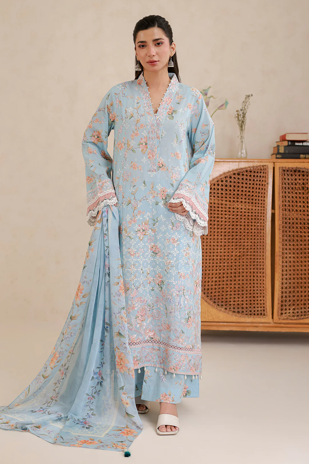 Embroidered Shirt Shalwar Dupatta - 0854 - Image 3