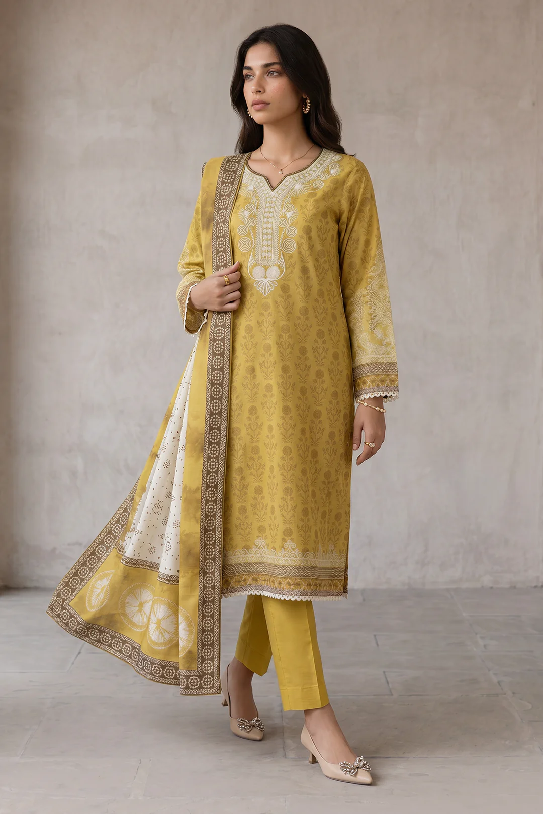 Embroidered Shirt Shalwar Dupatta - 0901 - Image 2