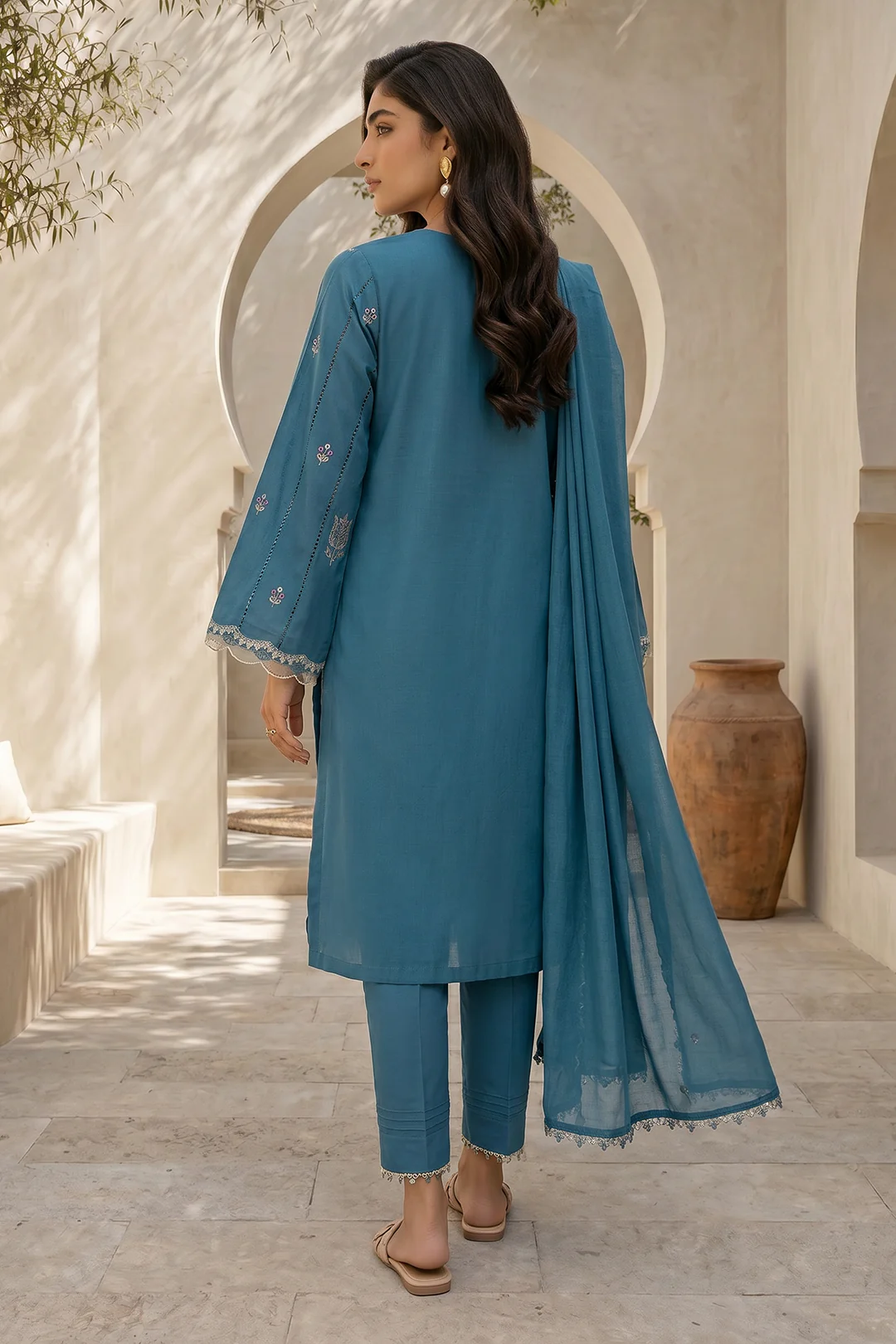 Embroidered Shirt Shalwar Dupatta - 0905 - Image 6